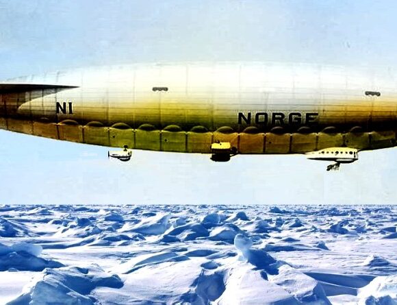 O dirigível italiano Norge sobrevoa com sucesso o Polo Norte
