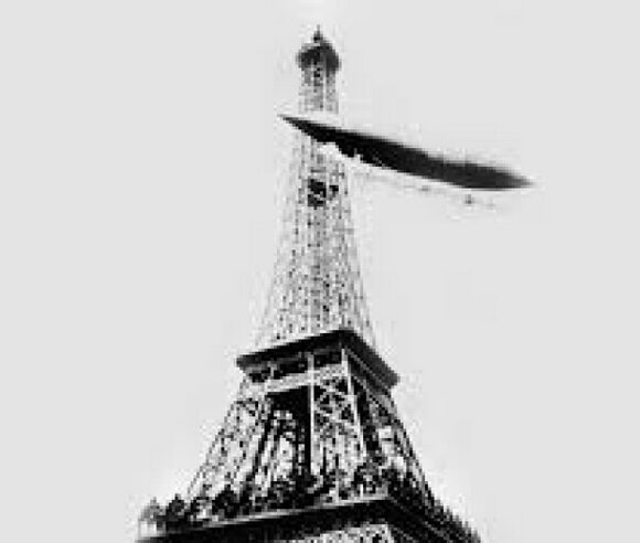 Santos Dumont contorna a Torre Eiffel com o dirigível N-5